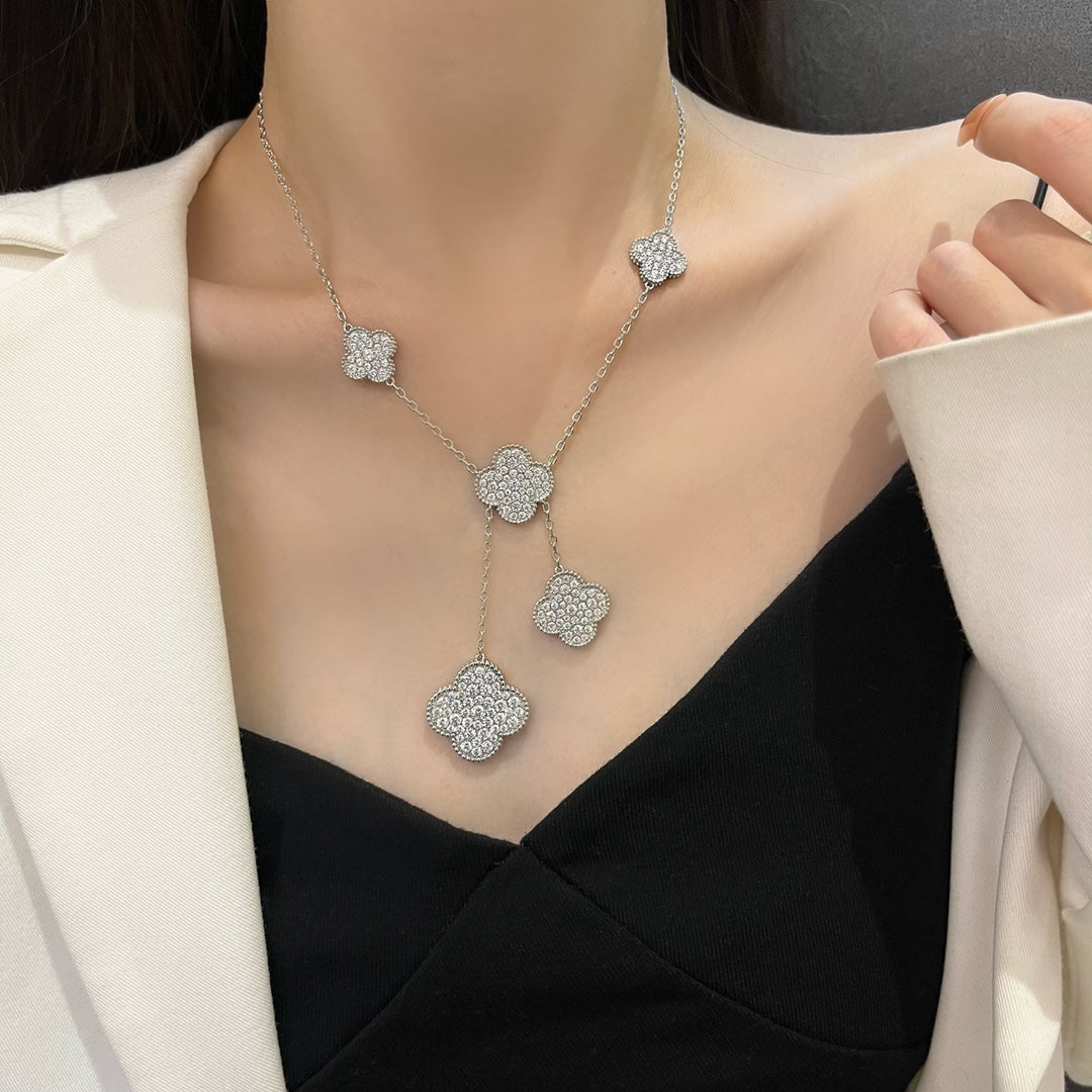 Mysitc CLOVER 5 MOTIFS SILVER DIAMONDS NECKLACE