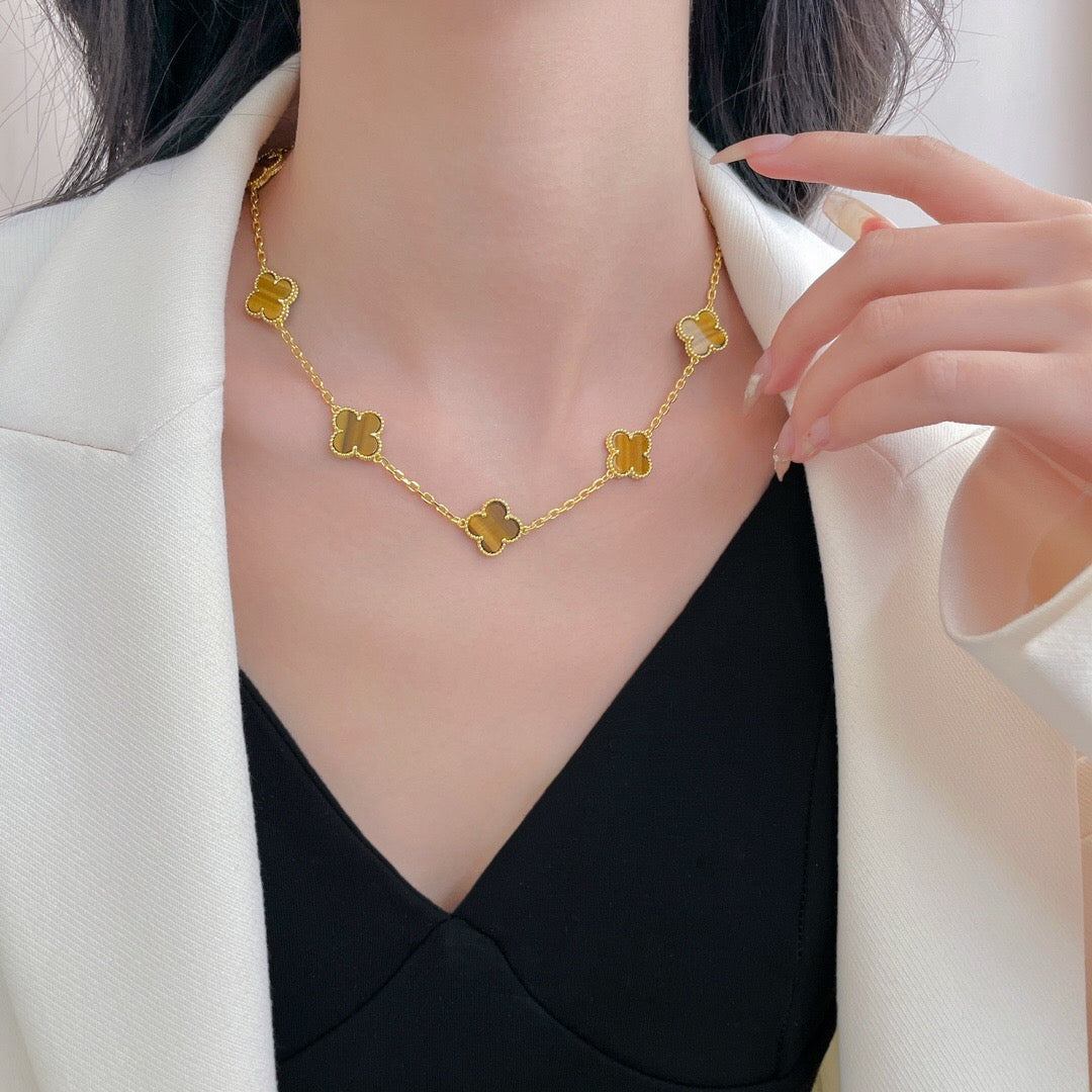 Mysitc CLOVER 10 MOTIFS TIGER EYE NECKLACE