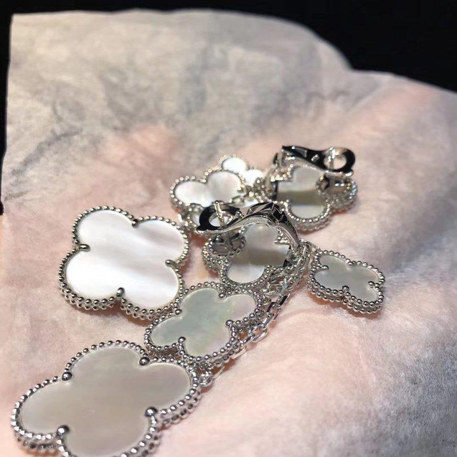 Mysitc CLOVER EARRINGS WHITE MOP 4 MOTIFS SILVER