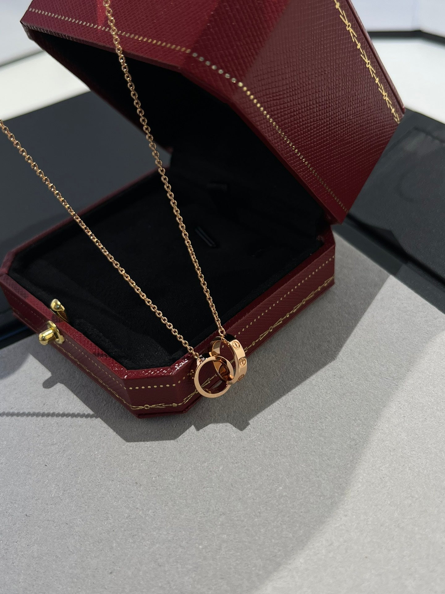 [Mystic]LOVE NECKLACE DOUBLE RING PINK GOLD