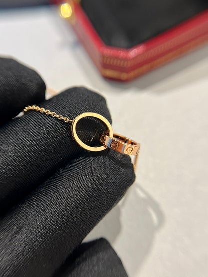 [Mystic]LOVE NECKLACE DOUBLE RING PINK GOLD
