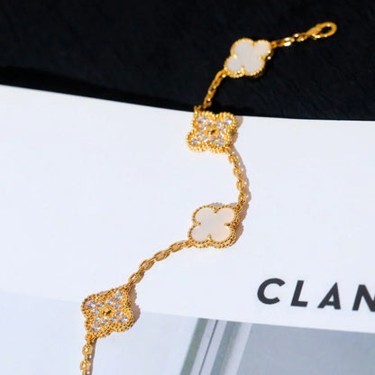[Mystic]CLOVER WHITE PEARL MOP 5 MOTIF BRACELET COLLECTION