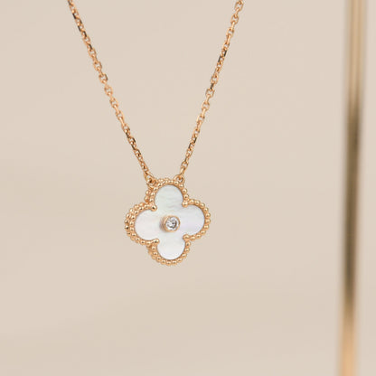 [Mystic]CLOVER 15MM DIAMOND WHITE FRITILLARIA NECKLACE