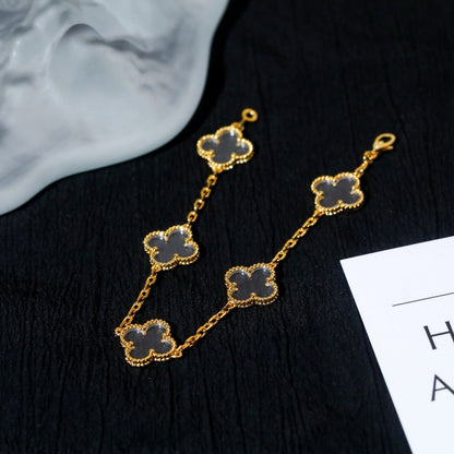 [Mystic]CLOVER 5 MOTIF ROCK CRYSTAL PINK GOLD BRACELET