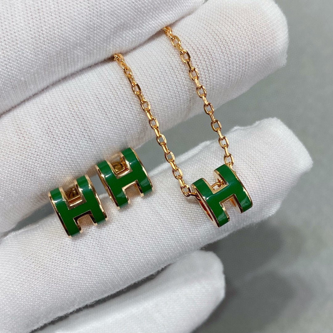 [Mystic]POP H GREEN NECKLACE SILVER AND GOLD