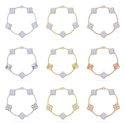[Mysitc ]New  CLOVER 5 MOTIF PURPLE CHALCEDONY BRACELET COLLECTION