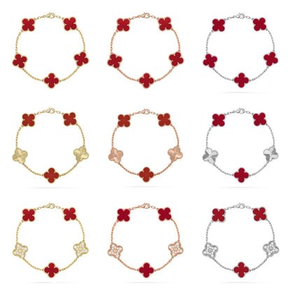 [Mysitc ]New  CLOVER 5 MOTIF RED CORNELIAN BRACELET COLLECTION