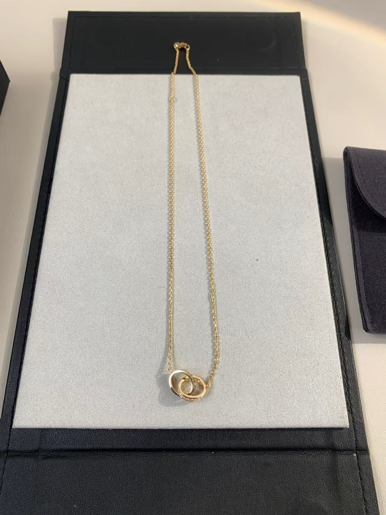 [Mystic]LOVE NECKLACE DOUBLE RING Double-Circle Diamond Belt  GOLD