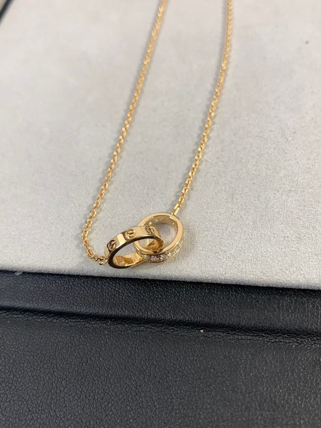 [Mystic]LOVE NECKLACE DOUBLE RING Double-Circle Diamond Belt  GOLD
