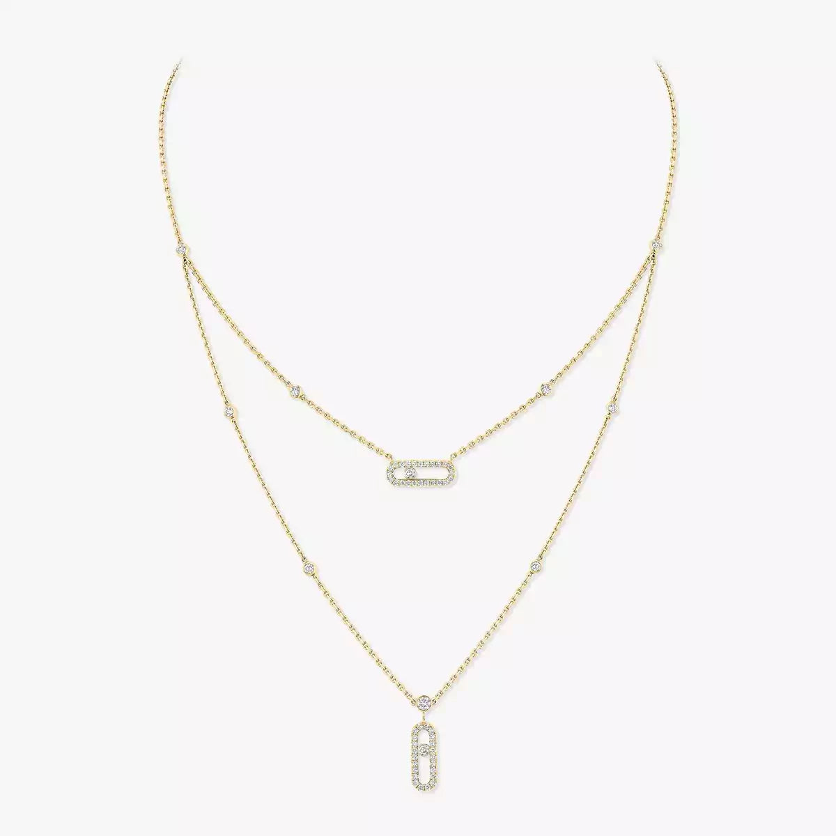 [Mystic ]2 Rows Rose Gold Diamond Pave_ Necklace Move Uno