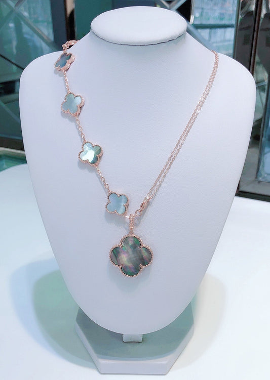 [Mystic]COMBINED BRACELET 5 MOTIFS AND NECKLACE DARK MOP ROSE GOLD